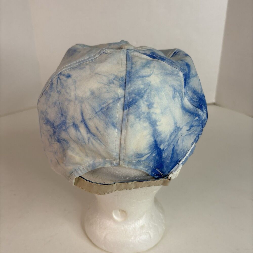 Vintage Cord Tie Dye Hat, Strapback San Sun Cap, White And Blue - Picture 3 of 8